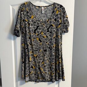 LuLaRoe Black and Yellow Floral Short Sleeve Tee